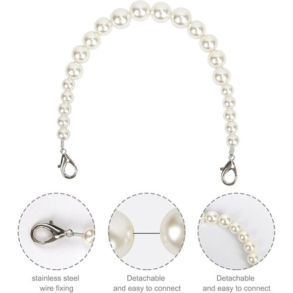 ✨ Brand New Pearl Purse Chain / Strap Extender – White Pearls – Detachable, Univ - Picture 4 of 4